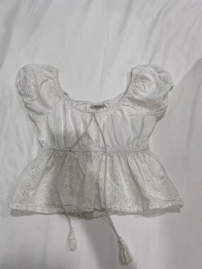Speed Limit White Eyelet Puff Sleeve Peplum Top Babydoll Top